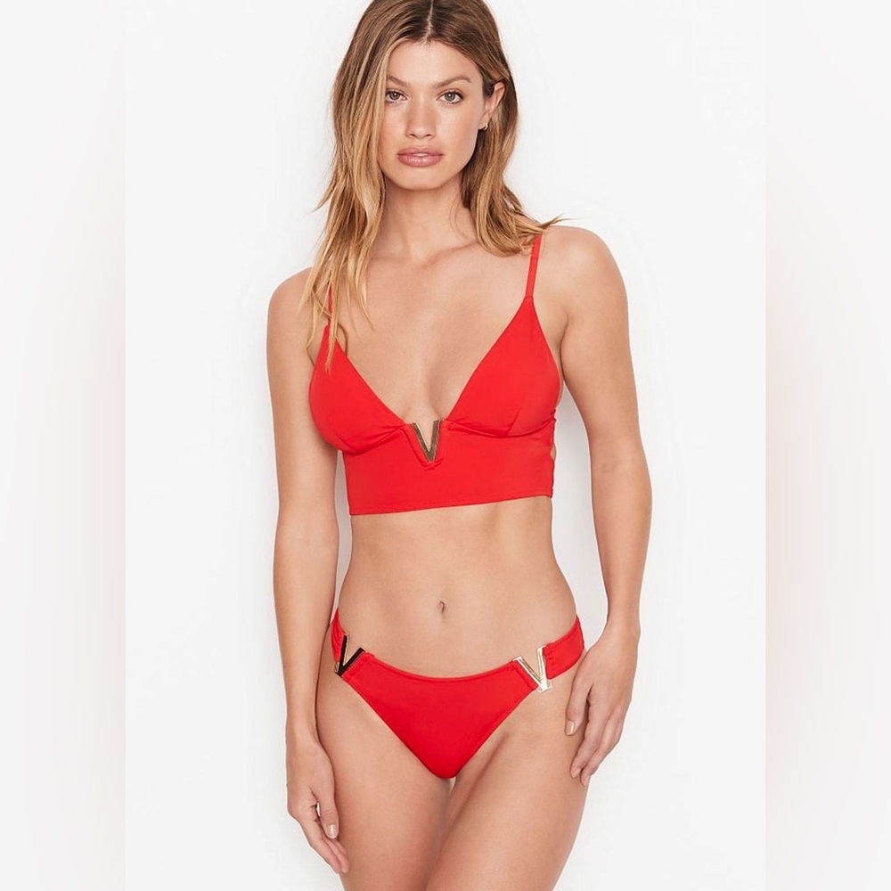 Victoria's Secret Swim V-Hardware Bralette Bikini Top Red Gold Size XS
